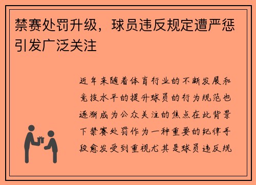 禁赛处罚升级，球员违反规定遭严惩引发广泛关注